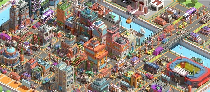 Scifi  Low Poly  Cartoon City  Low-poly 3D model 2