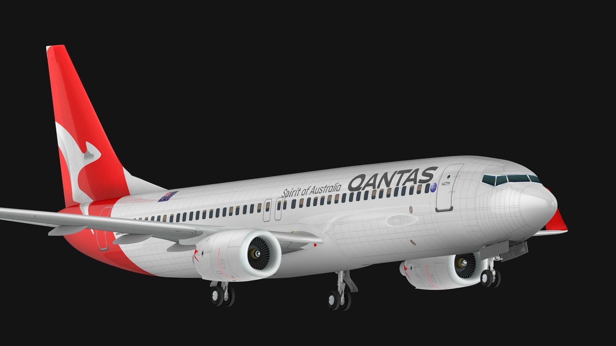 Boeing 737-800 Qantas Airways Low-poly 3D model_1