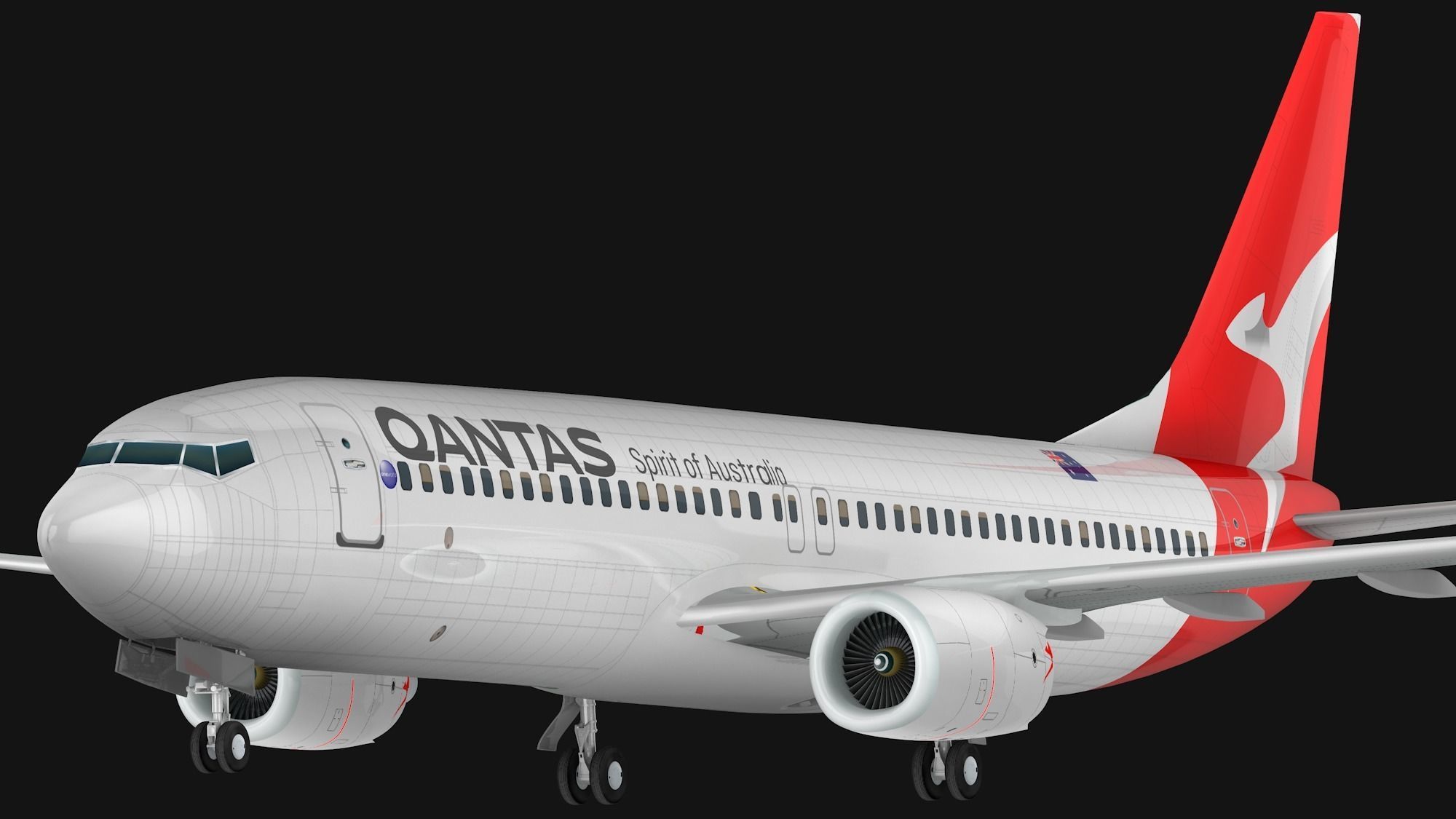 Boeing 737-800 Qantas Airways Low-poly 3D model_4