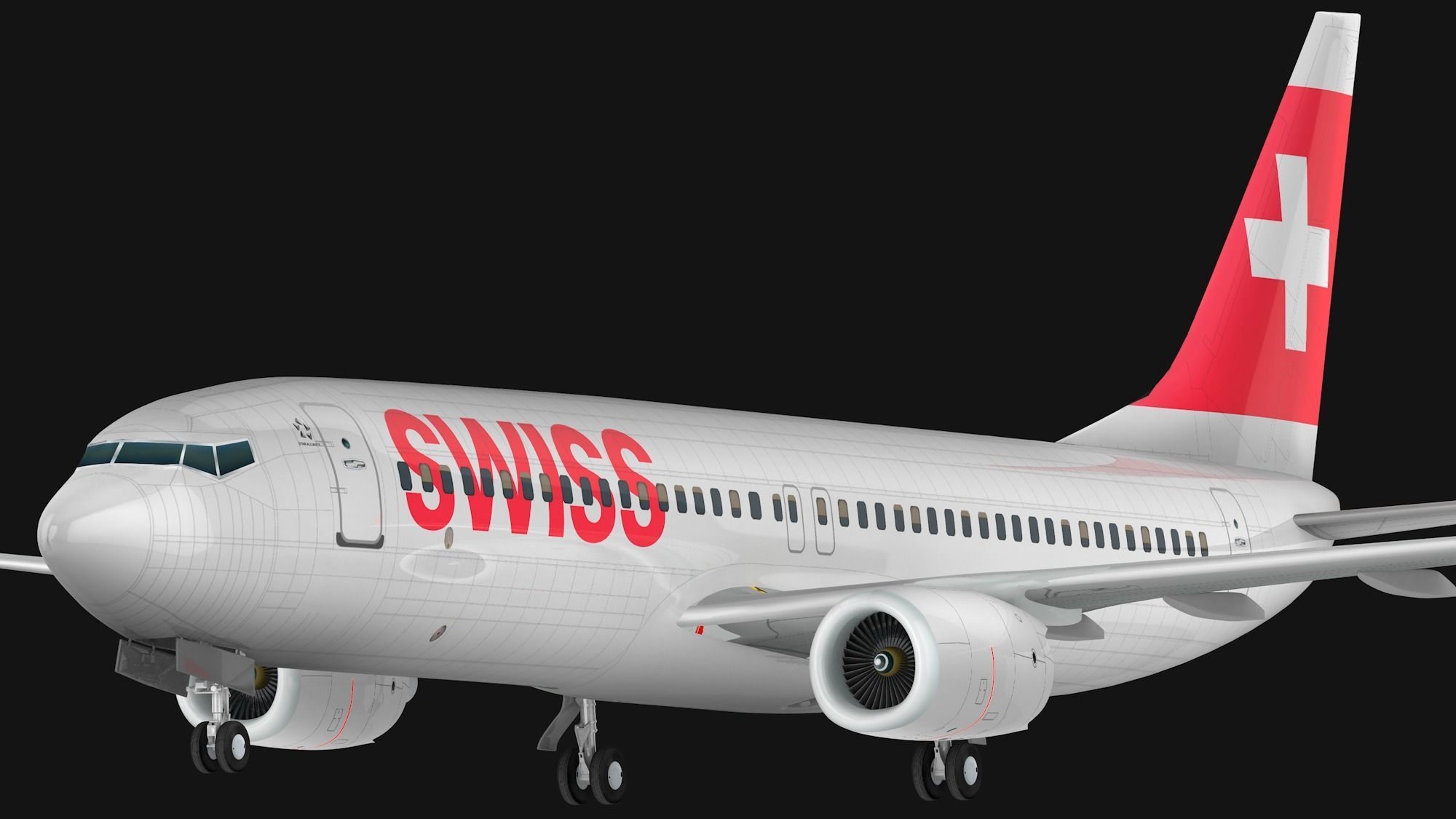 Boeing 737-800 Swiss International Air Lines Low-poly 3D model_4