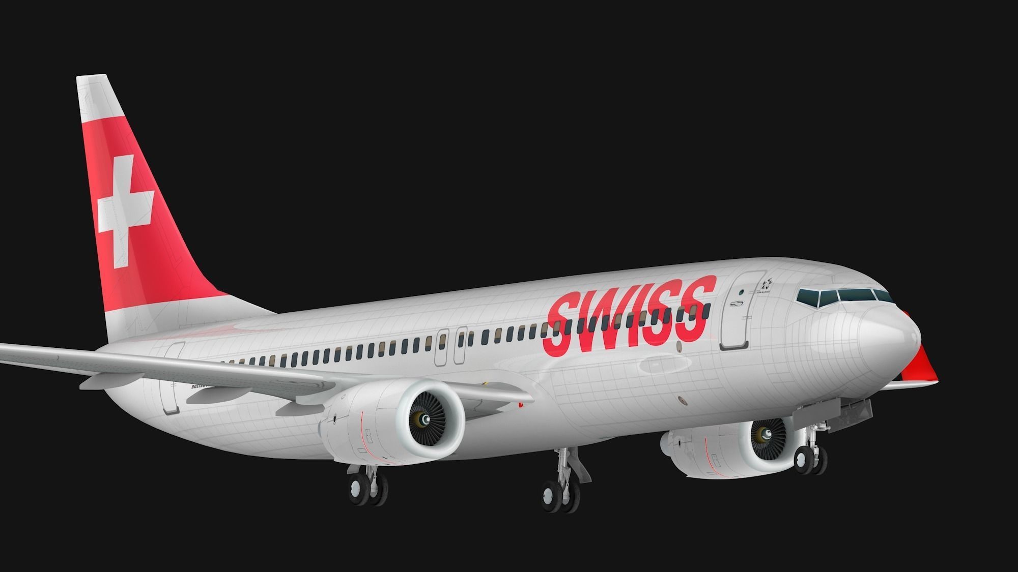 Boeing 737-800 Swiss International Air Lines Low-poly 3D model_1