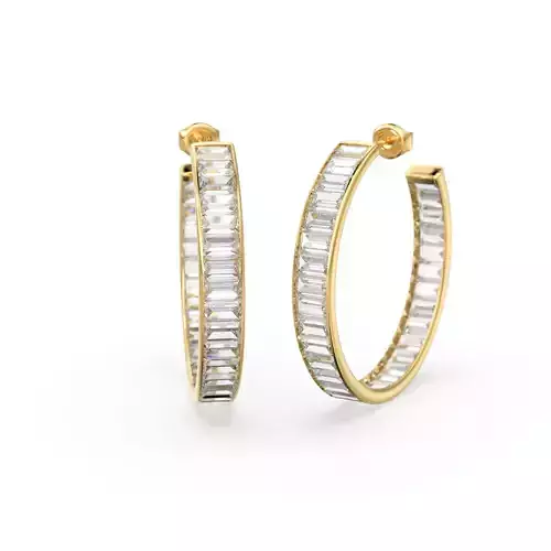Baguette Diamond Huggies Wedding Earrings Hoops Ear Jewelry