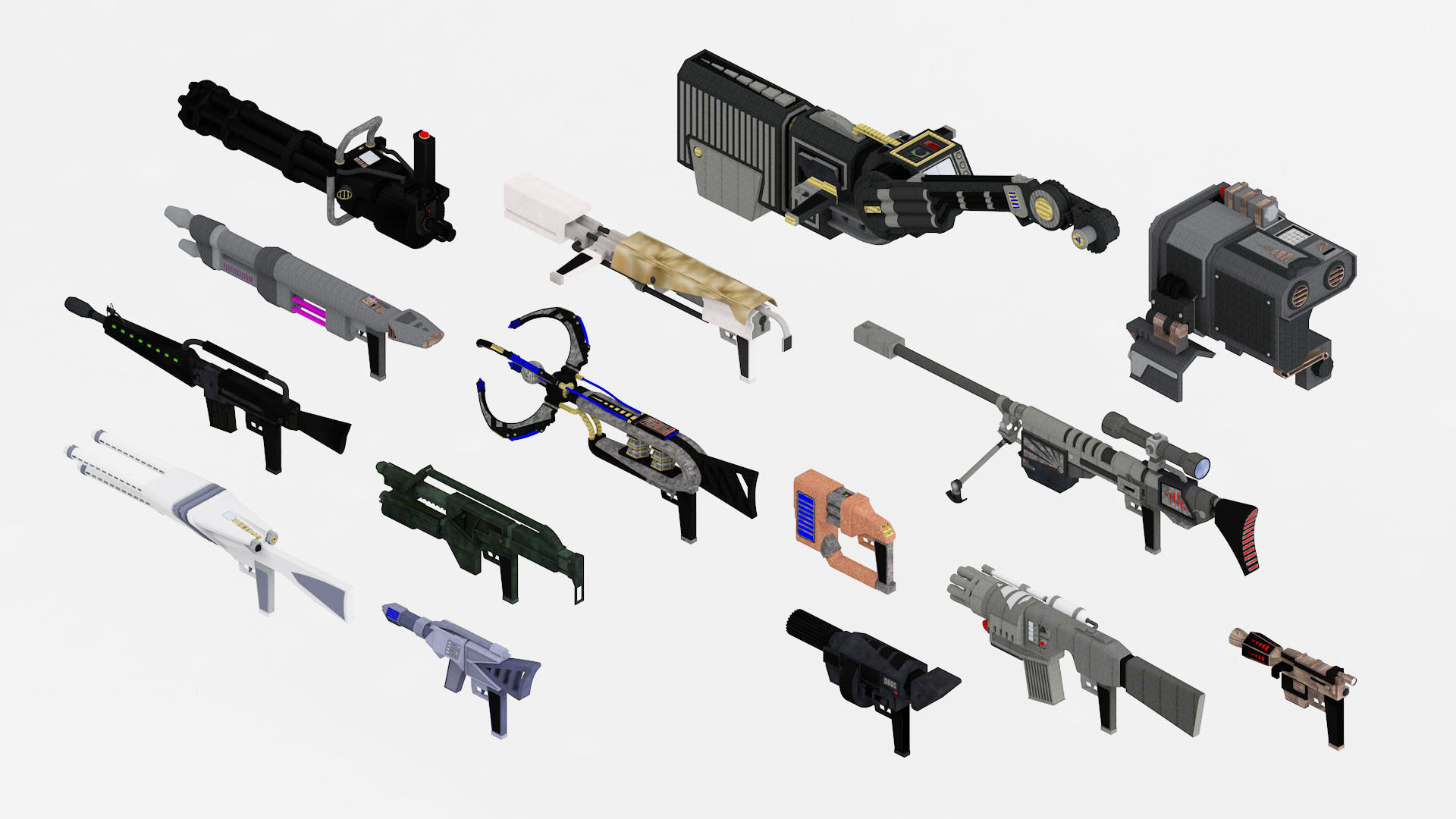 15 Futuristic Sci-Fi Guns Weapons Bundle 3D model_6