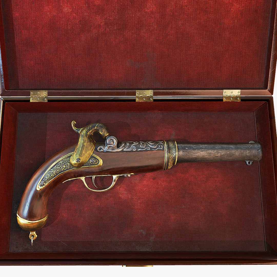Antique Pistol Low-poly 3D model_6