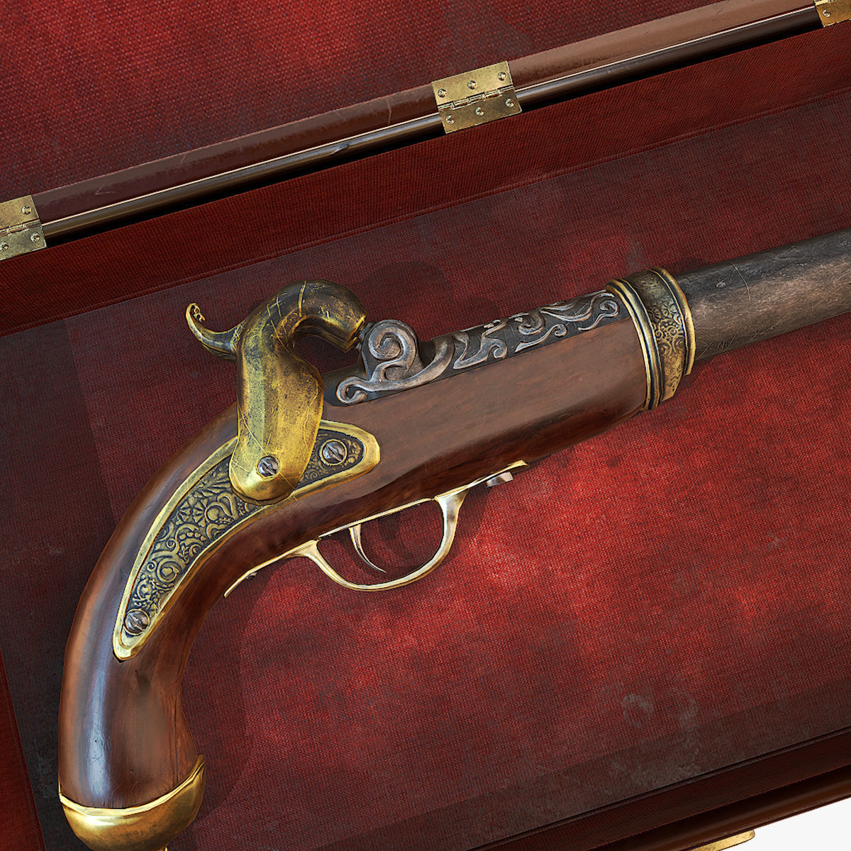 Antique Pistol Low-poly 3D model_7