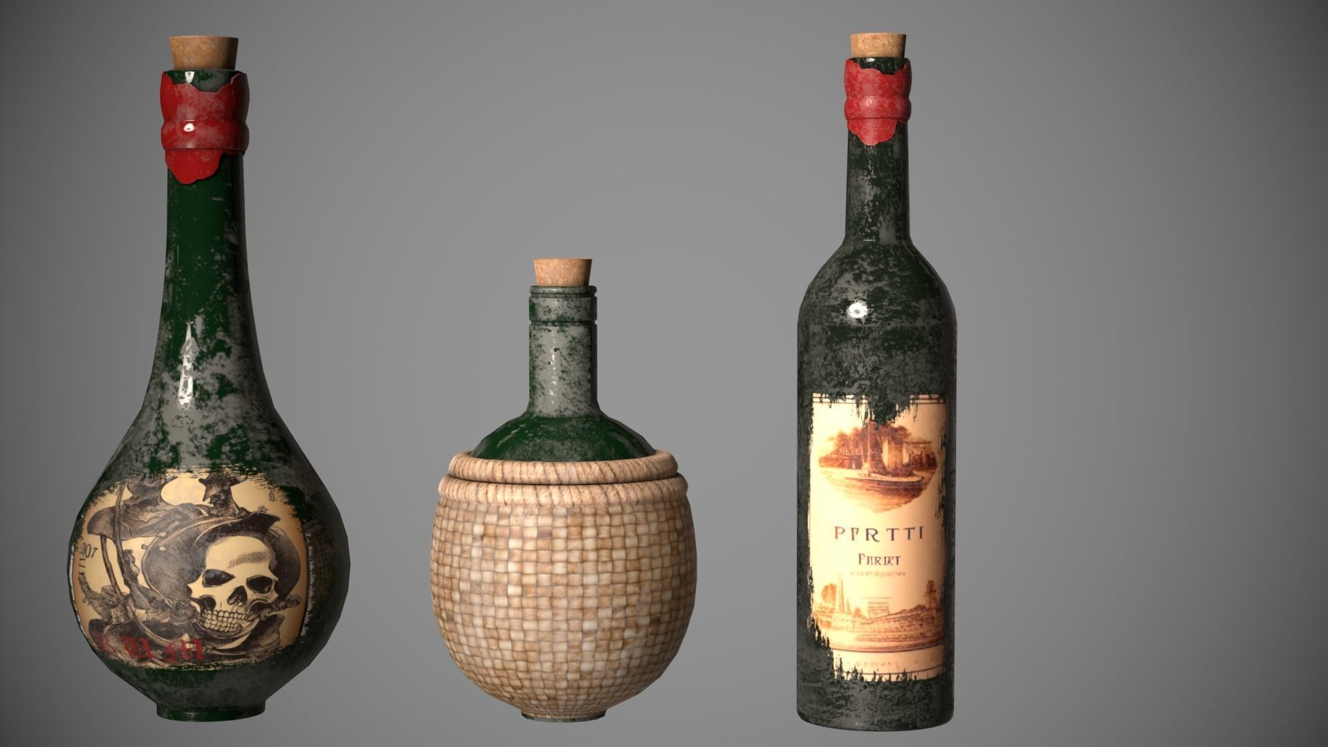 Pirates Bottles Low-poly 3D model_3