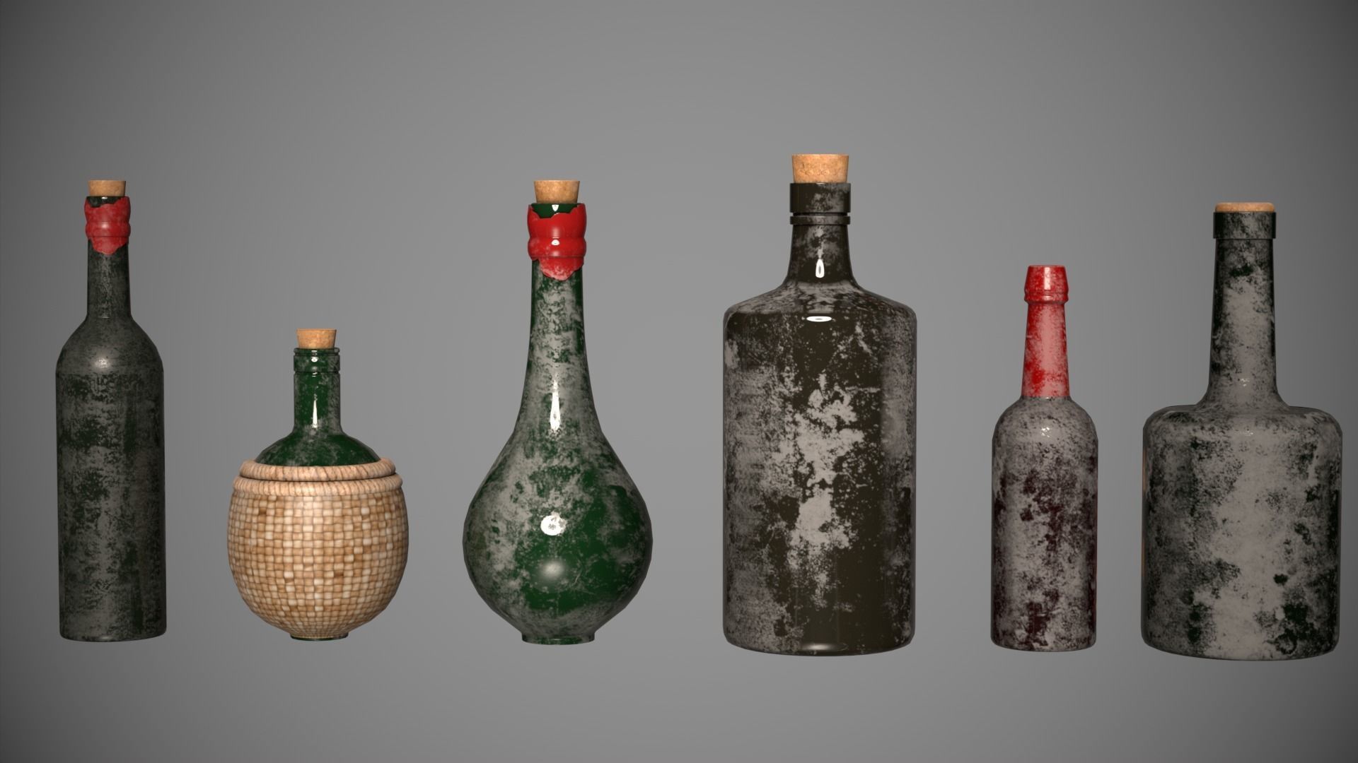 Pirates Bottles Low-poly 3D model_1