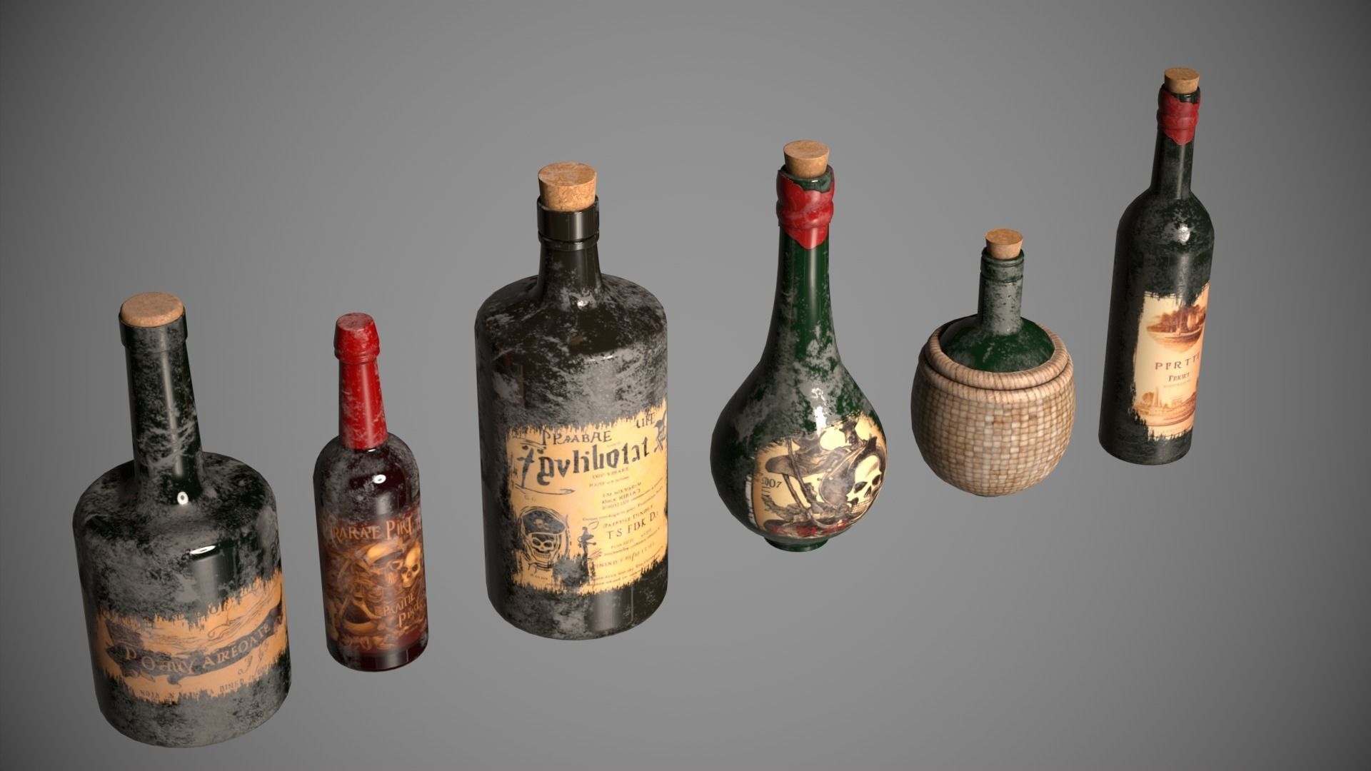 Pirates Bottles Low-poly 3D model_7