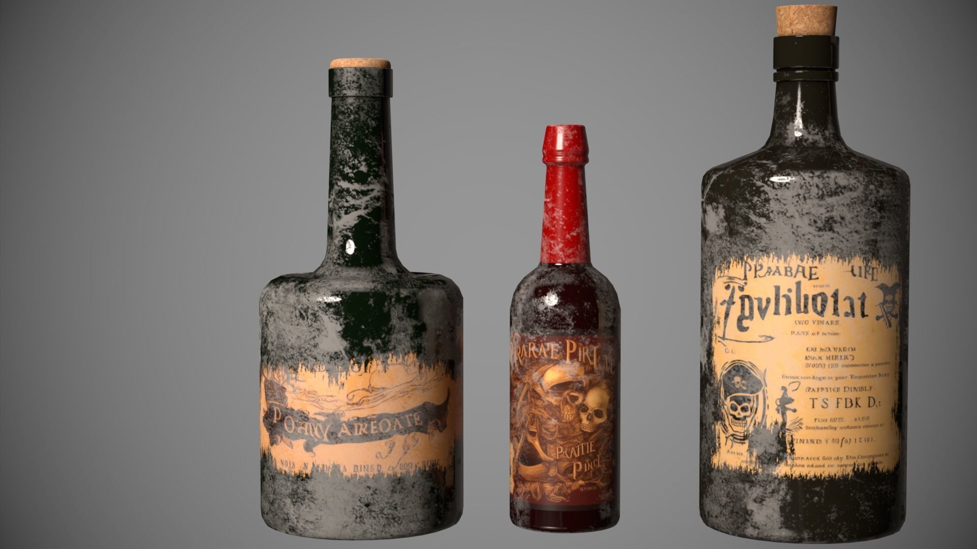 Pirates Bottles Low-poly 3D model_2