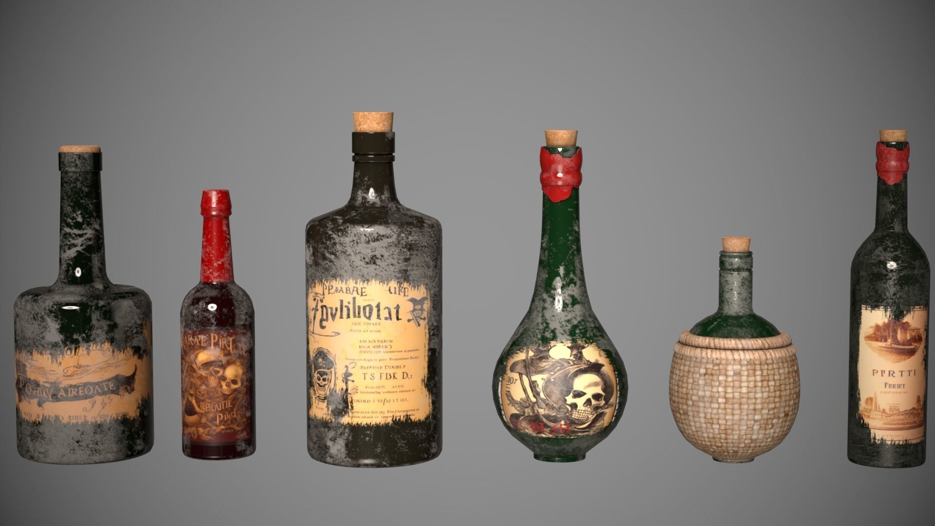 Pirates Bottles Low-poly 3D model_8
