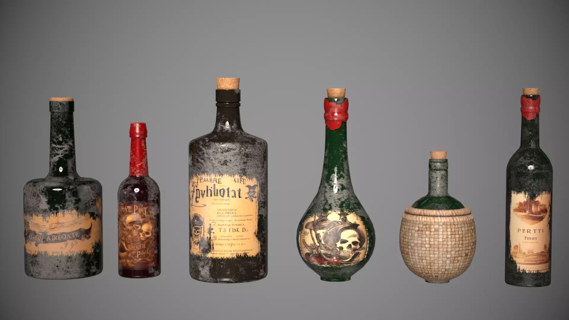 Pirates Bottles Low-poly 3D model_0