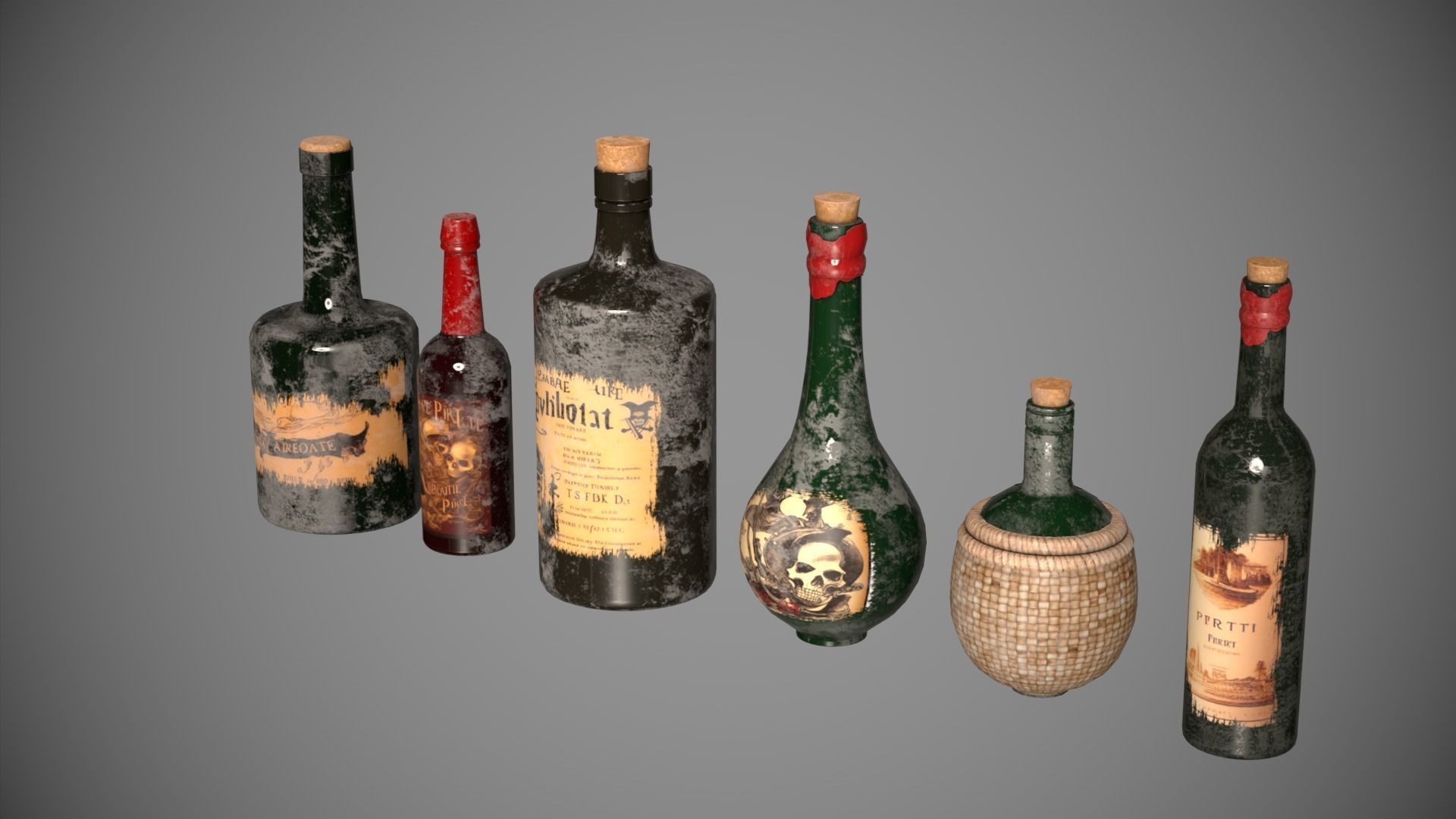 Pirates Bottles Low-poly 3D model_5
