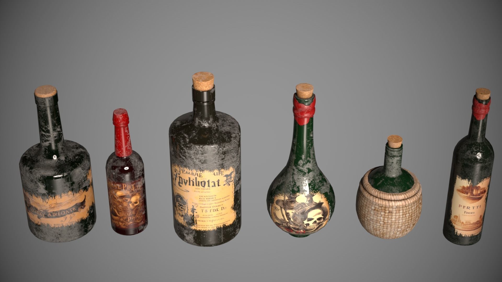 Pirates Bottles Low-poly 3D model_6