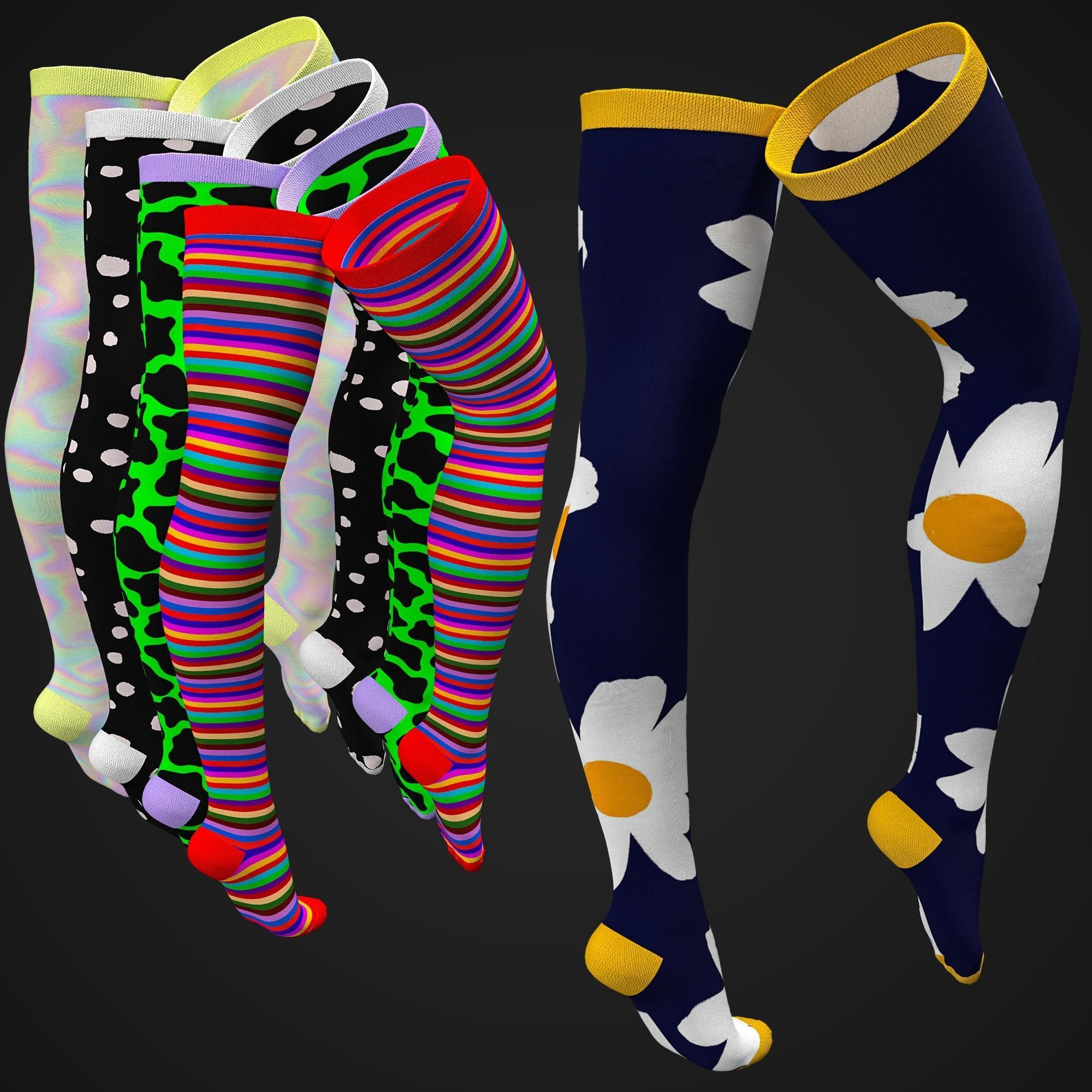 Colorful Thight-High Socks Model Fitted to Gen8 Body Mesh 3D model_1