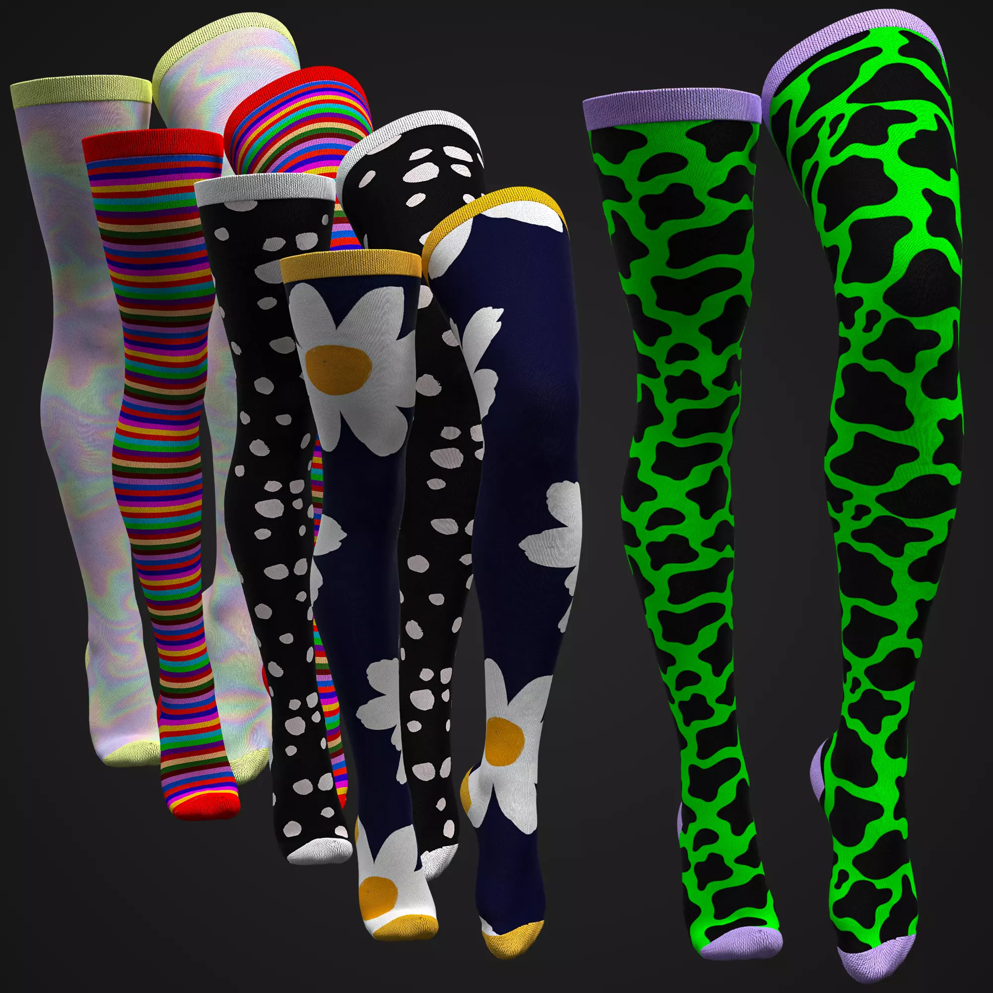 Colorful Thight-High Socks Model Fitted to Gen8 Body Mesh 3D model_0