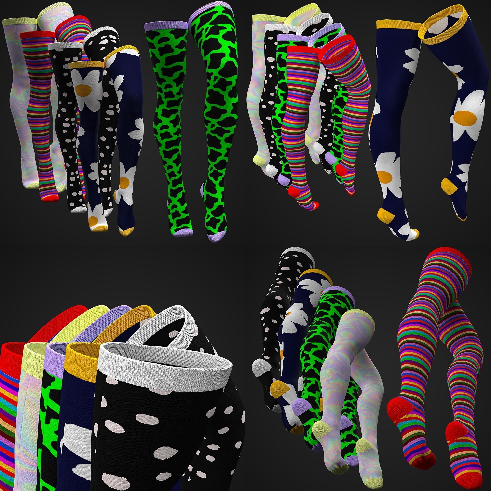 Colorful Thight-High Socks Model Fitted to Gen8 Body Mesh 3D model_4