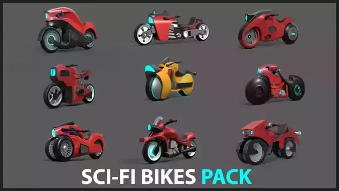 Sci-fi Bikes Pack Game Ready Low-poly 3D model
