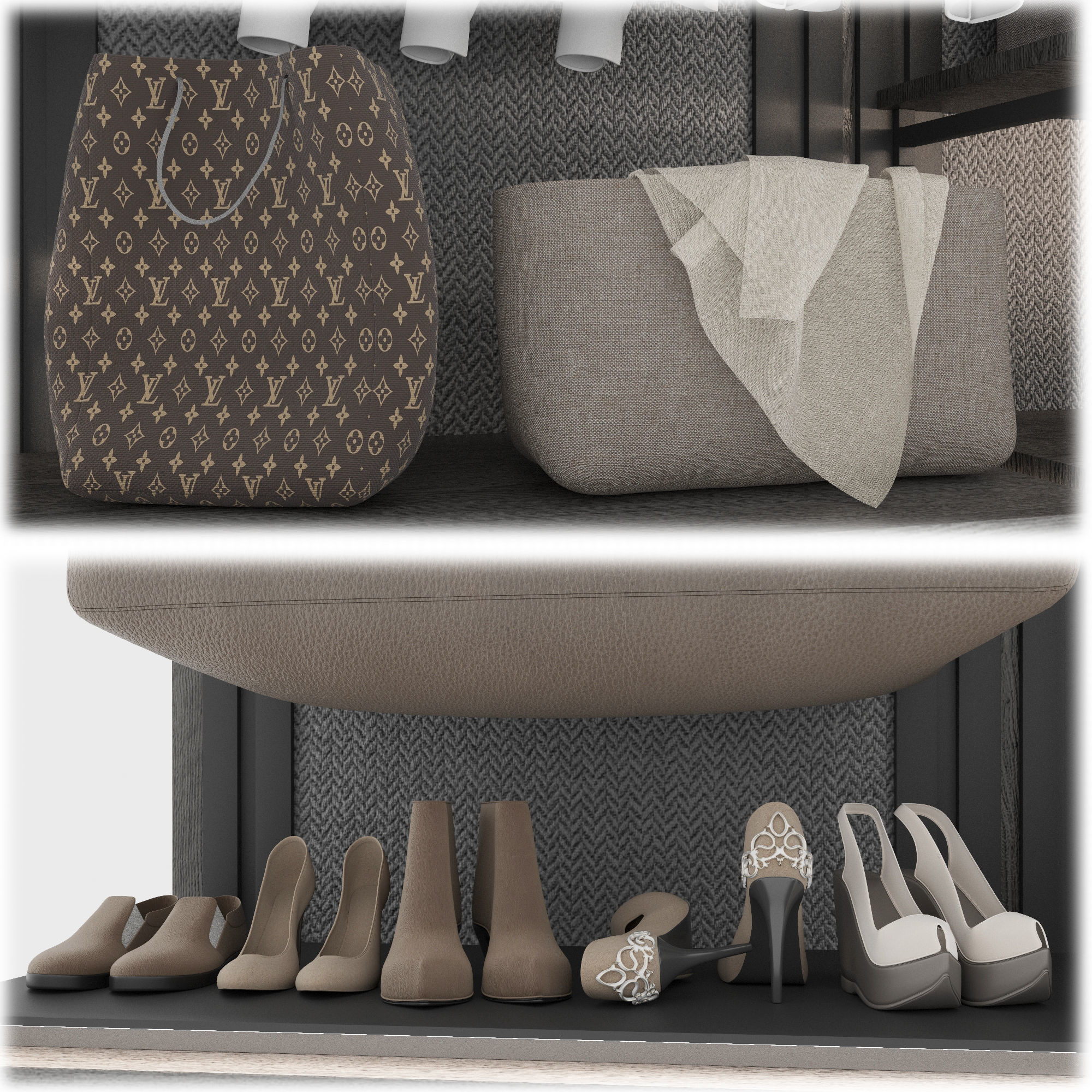 Wardrobe composition with filling 3D model_5