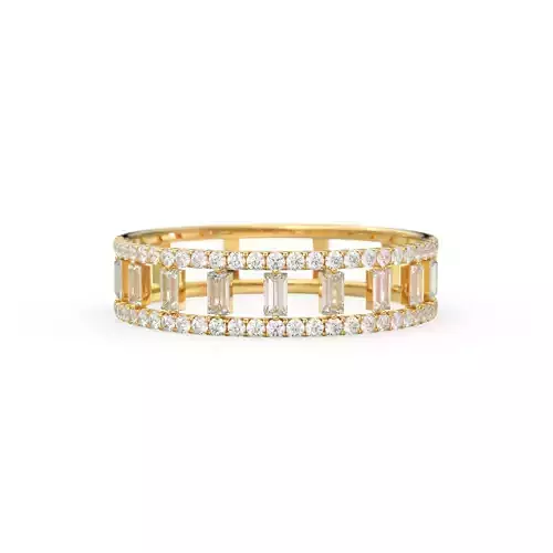 Double Row Micro Pave Baguette Diamond Ring Wedding Band