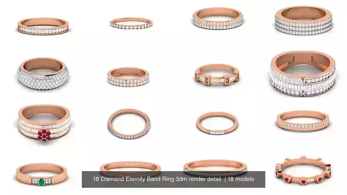 18 Diamond Eternity Band Ring 3dm render detail 
