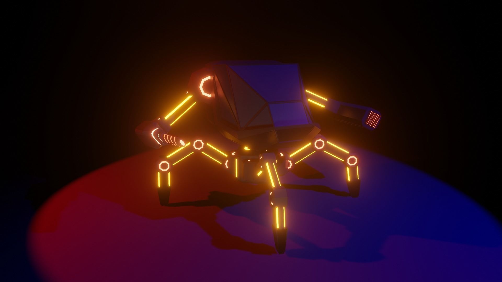 Low Poly Mech robot with neon lights Low-poly 3D model_3