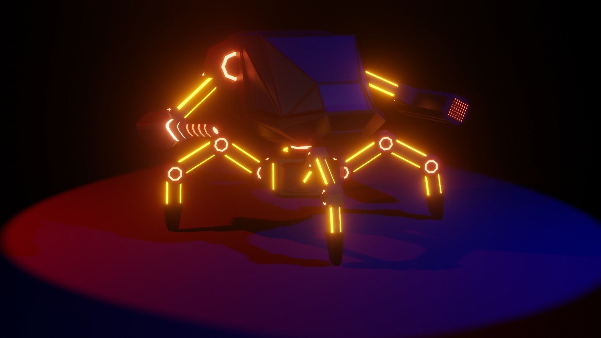Low Poly Mech robot with neon lights Low-poly 3D model_7