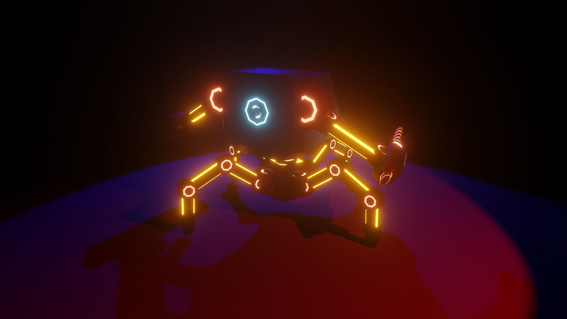Low Poly Mech robot with neon lights Low-poly 3D model_5