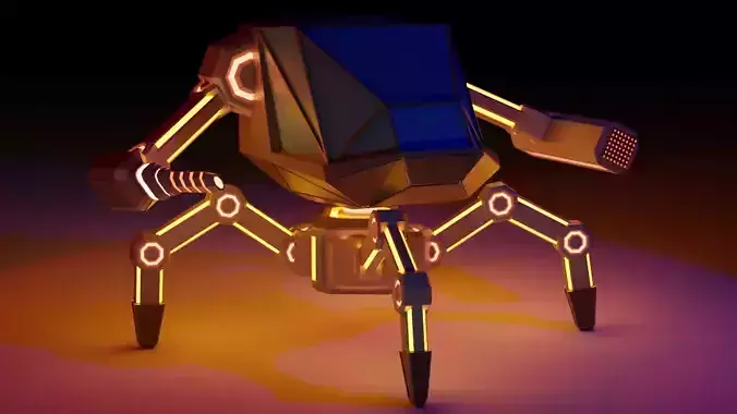 Low Poly Mech robot with neon lights Low-poly 3D model