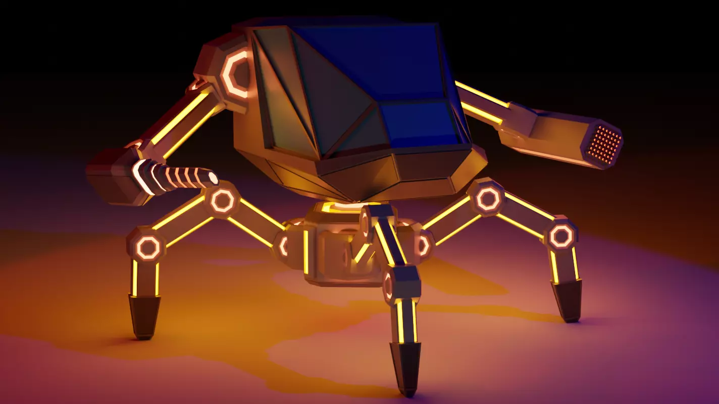 Low Poly Mech robot with neon lights Low-poly 3D model_0