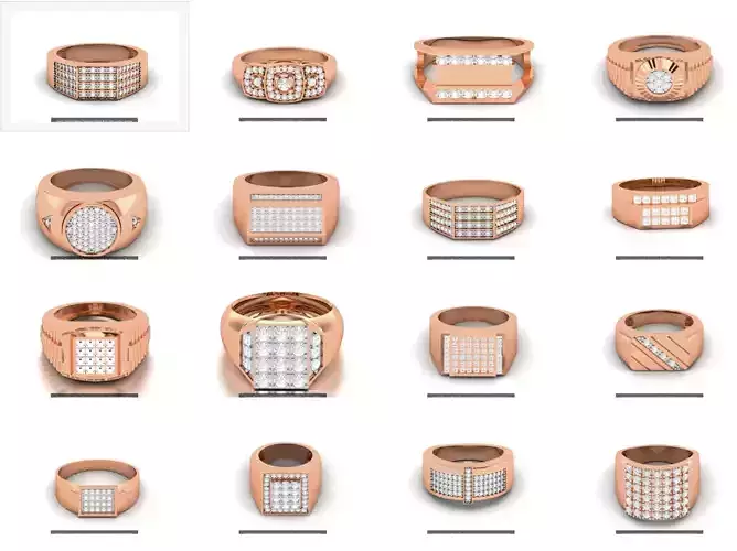 24 Gents Groom Mens Diamond Band Ring 3dm render details 3D Model Collection