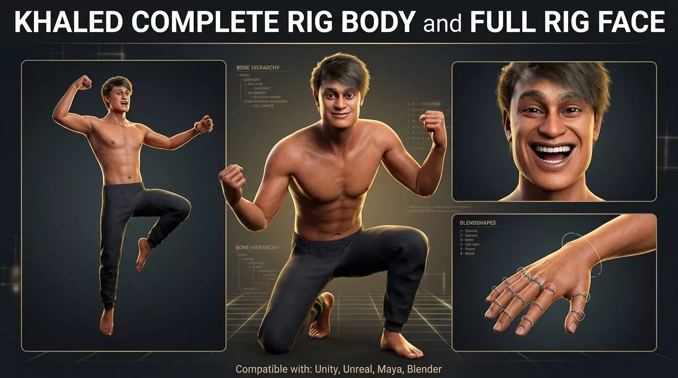 Khaled complete rig body and full rig face 3D model