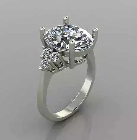 Three Stone Accented Round Cut Engagement Ring 5