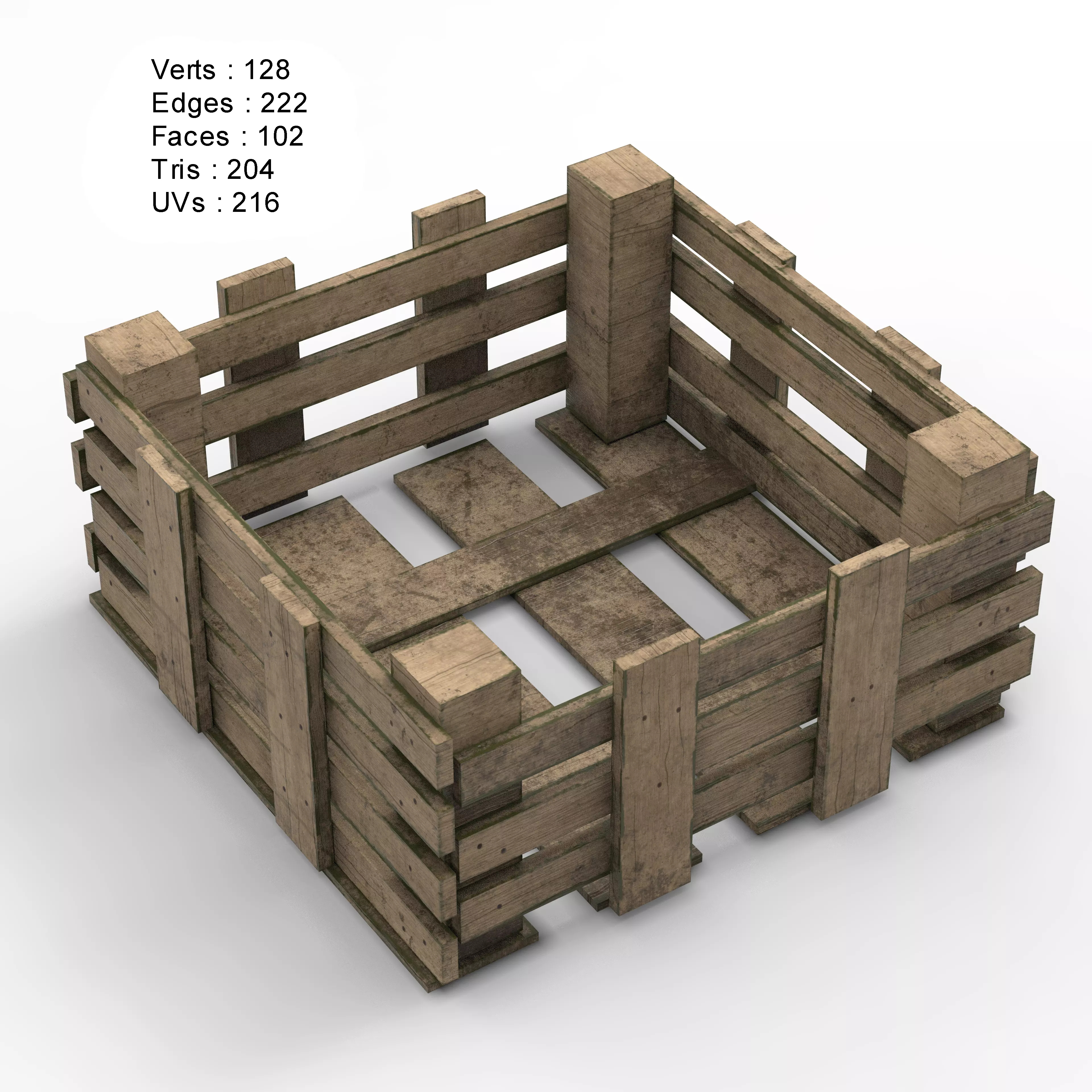 Wooden Box Crate Low-poly 3D model  Low-poly 3D model_0