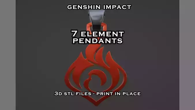 7 Element Pendants - Genshin Impact - Print In Place - Ornament