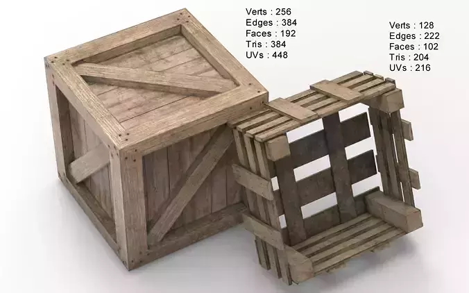 Wooden Box Crate Low-poly 3D model
