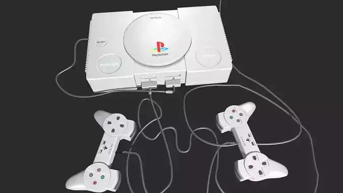 playstation console with two controllers