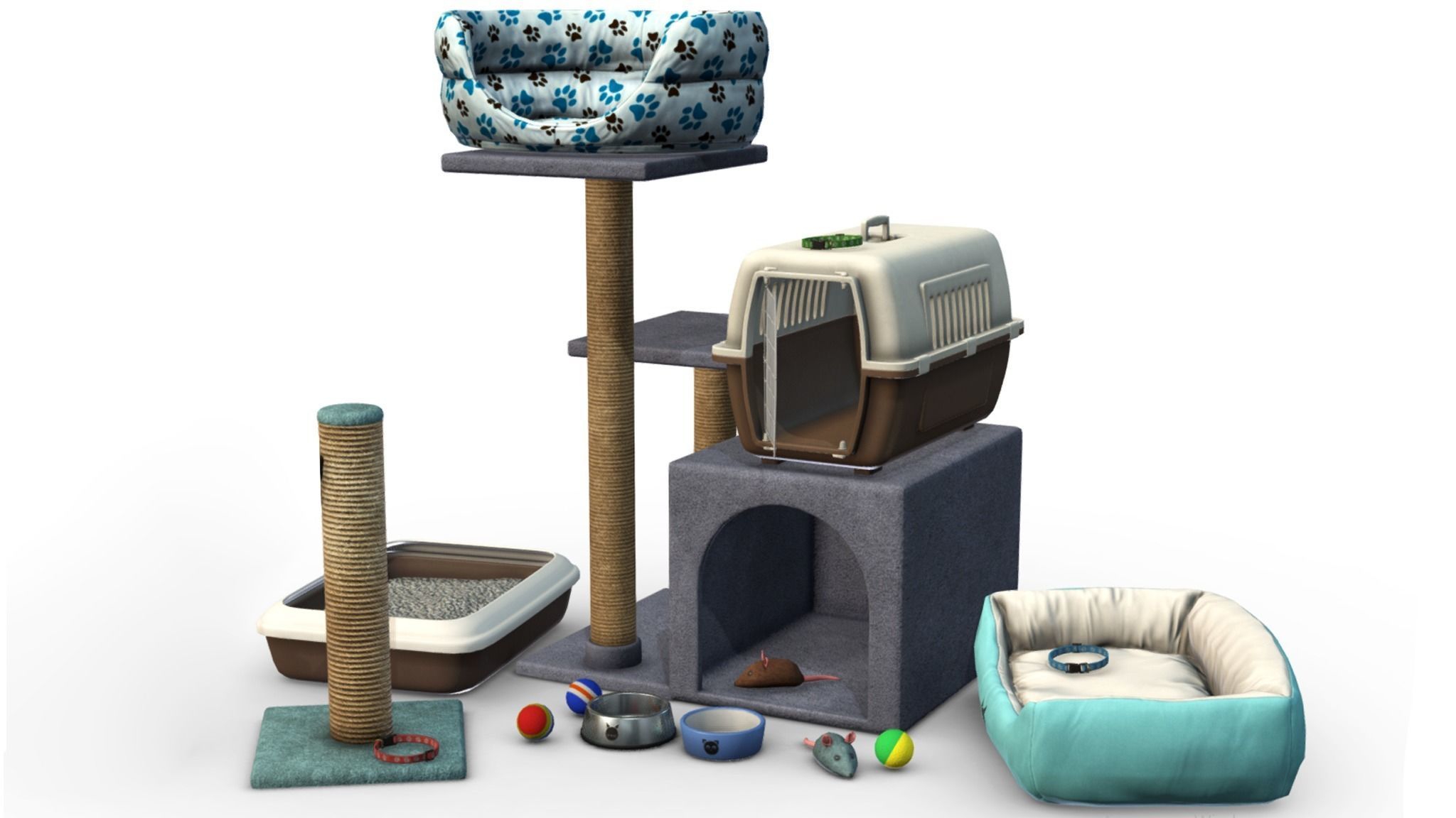 Cat Accessories Low-poly 3D model_1