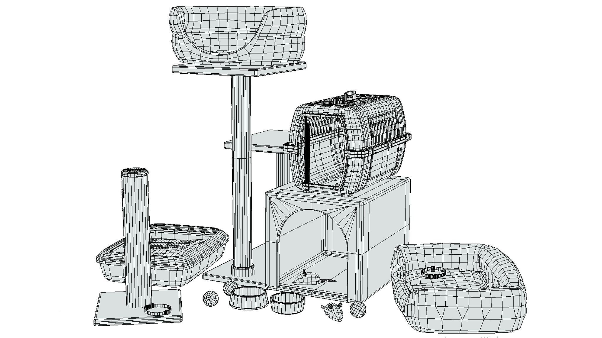 Cat Accessories Low-poly 3D model_2