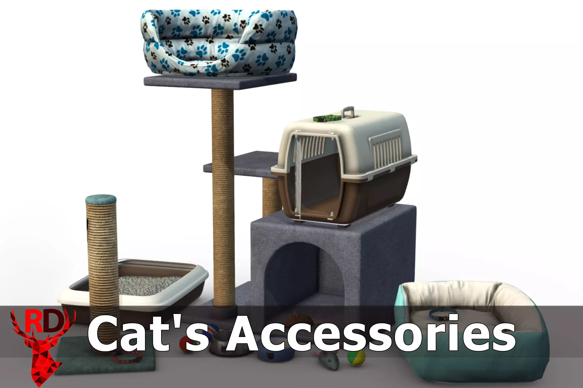 Cat Accessories Low-poly 3D model_0