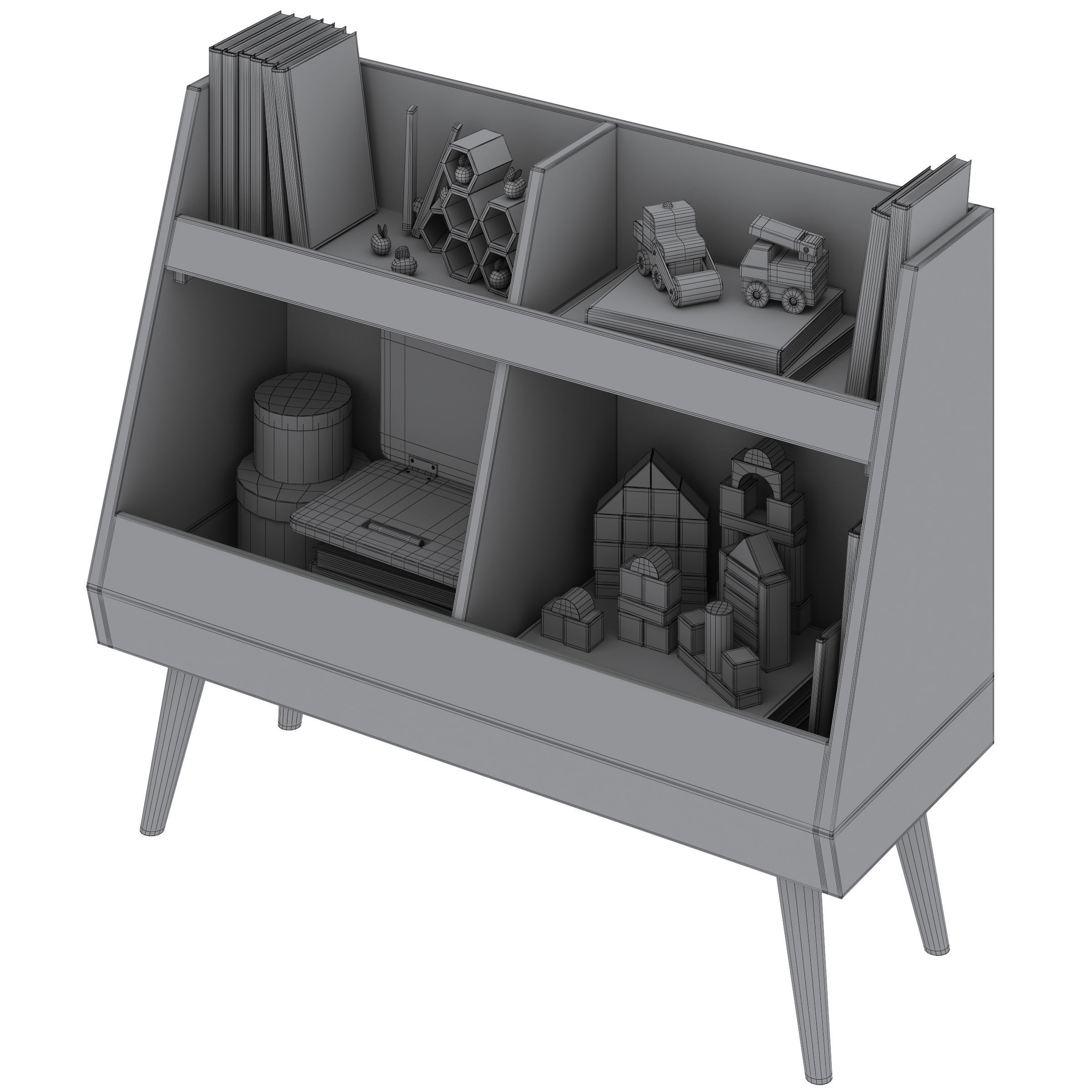 Bookshelf Mid-Century 3D model_7