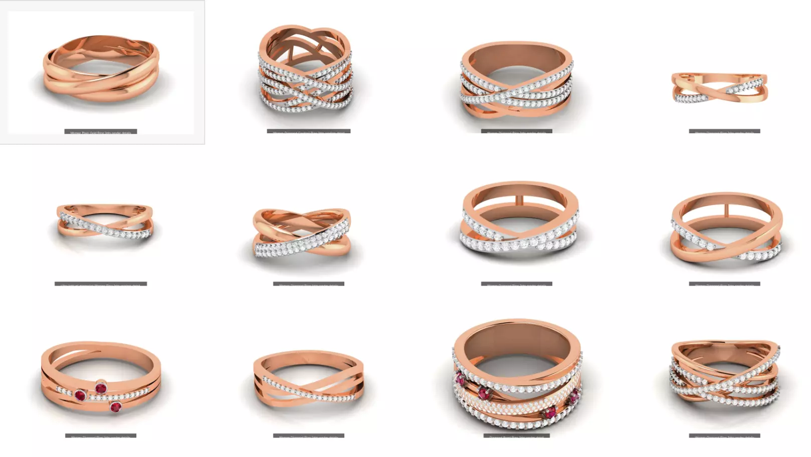 13 Cross Wire Mesh High Jewelry Diamond Ring 3dm renders details 3D Model Pack