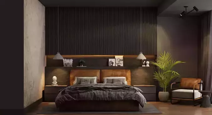 Cozy One Room Apartment- Living Room and Bedroom 3D model