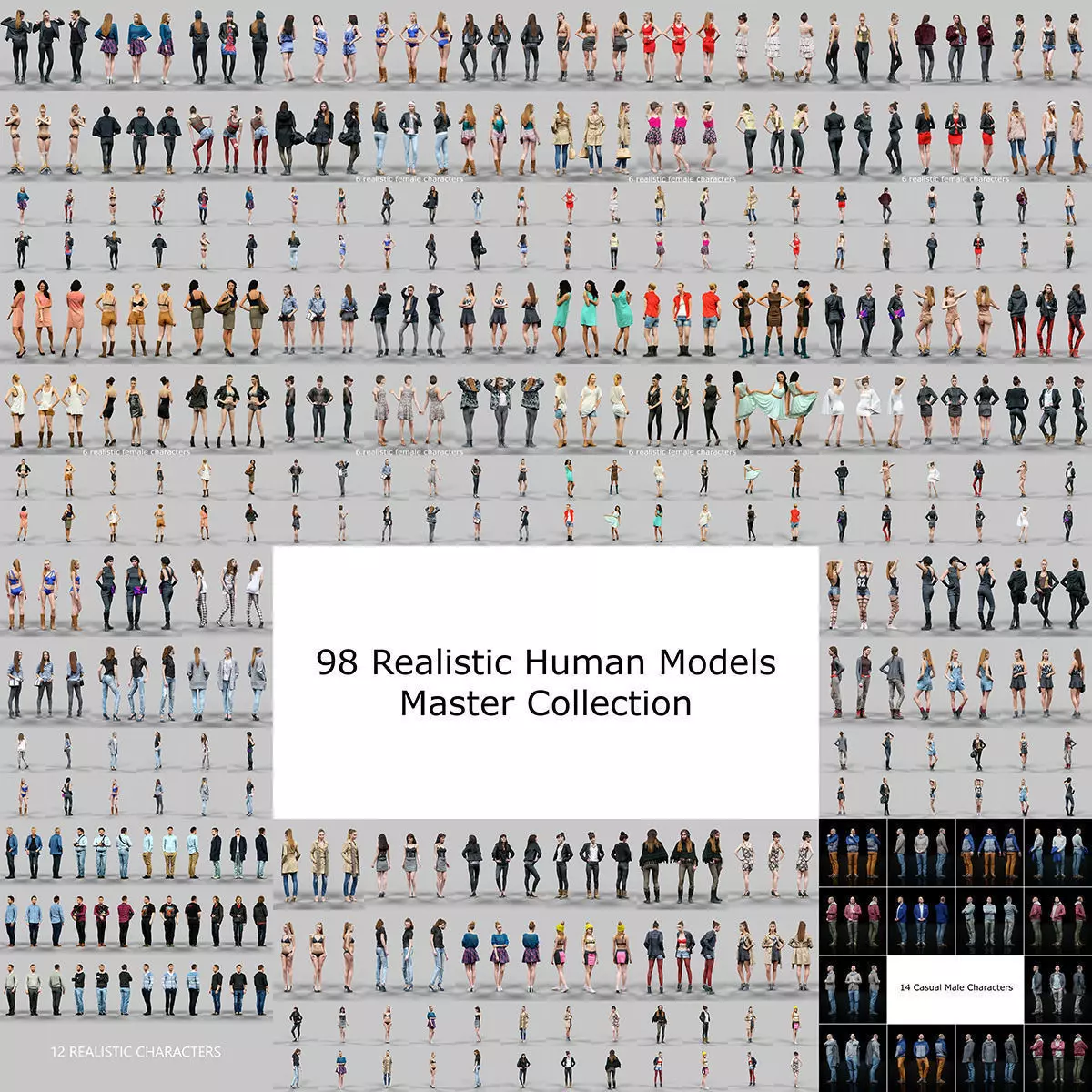 98 Realistic human models Low-poly 3D model_0