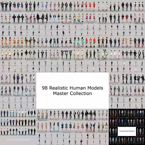 98 Realistic human models Low-poly 3D model