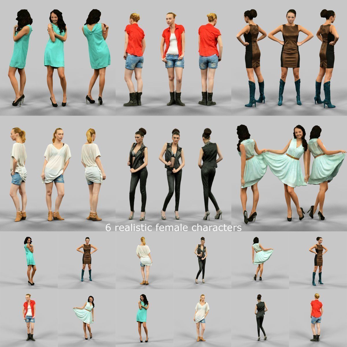 98 Realistic human models Low-poly 3D model_9