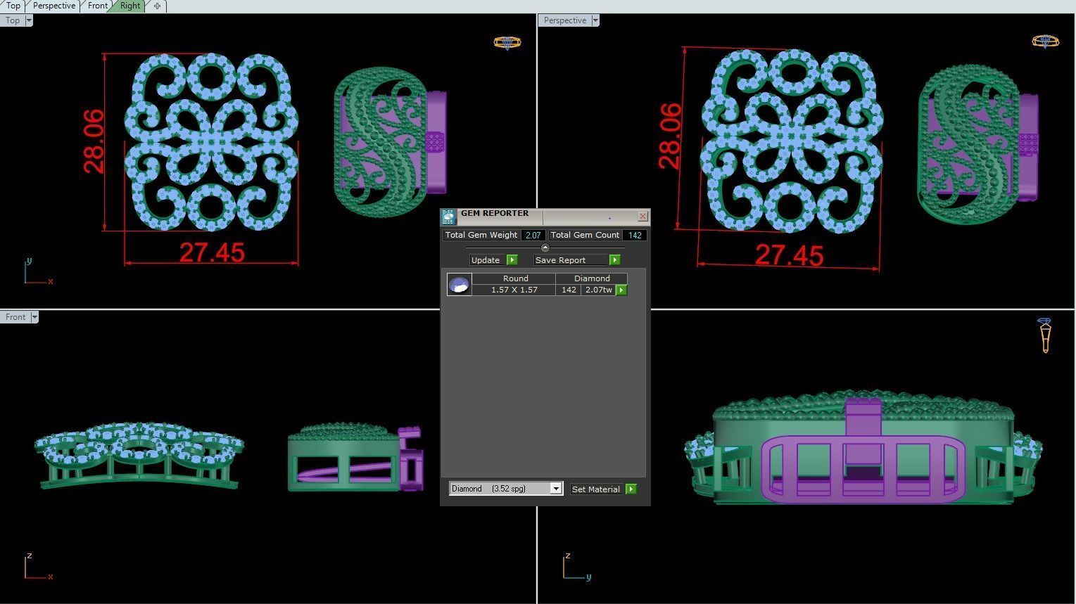 Bracelet design of ring with stones 3D print model_1