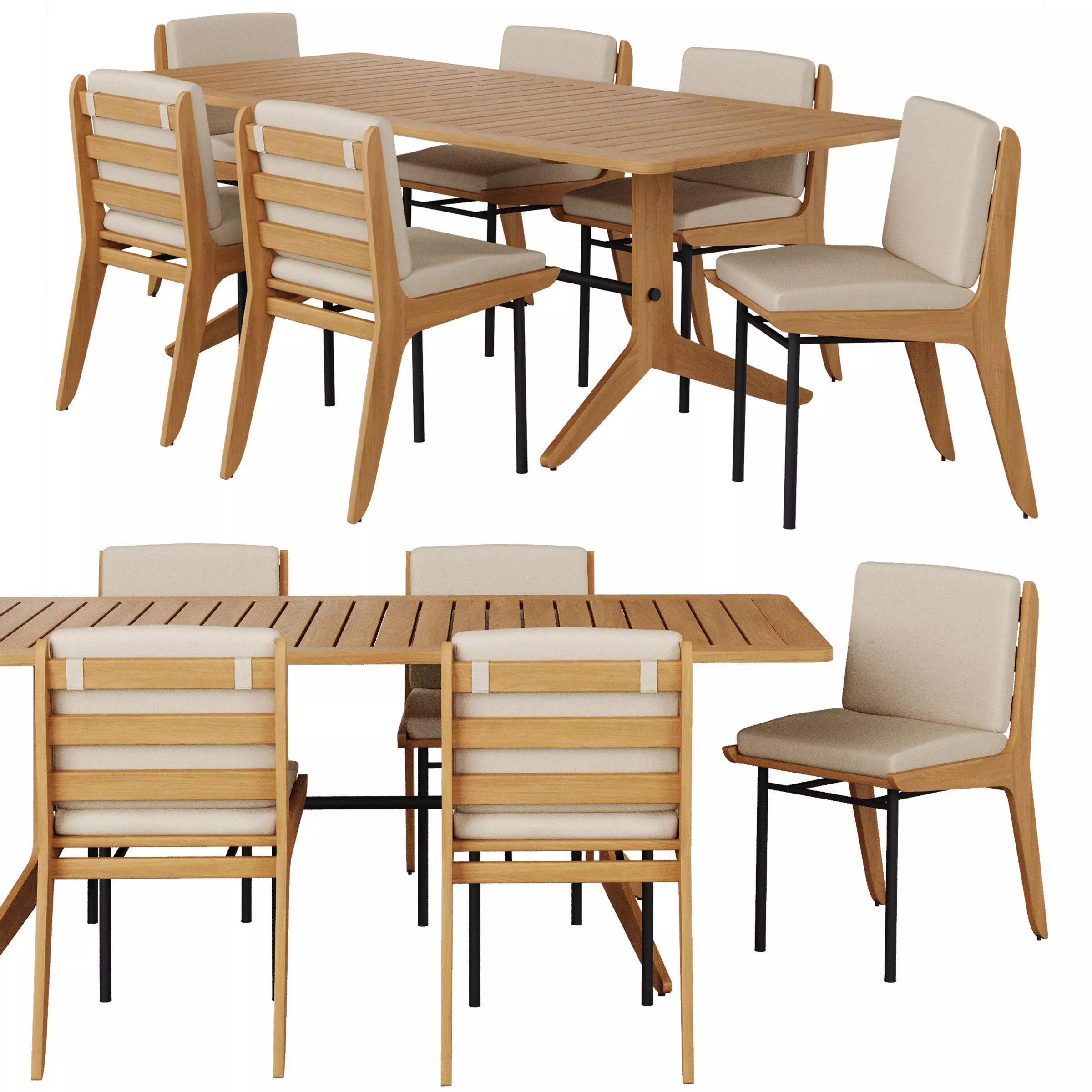 Kinney Teak Outdoor Dining Table and Dining Side Chair 3D model_0