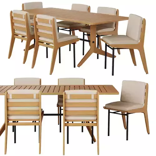 Kinney Teak Outdoor Dining Table and Dining Side Chair 3D model