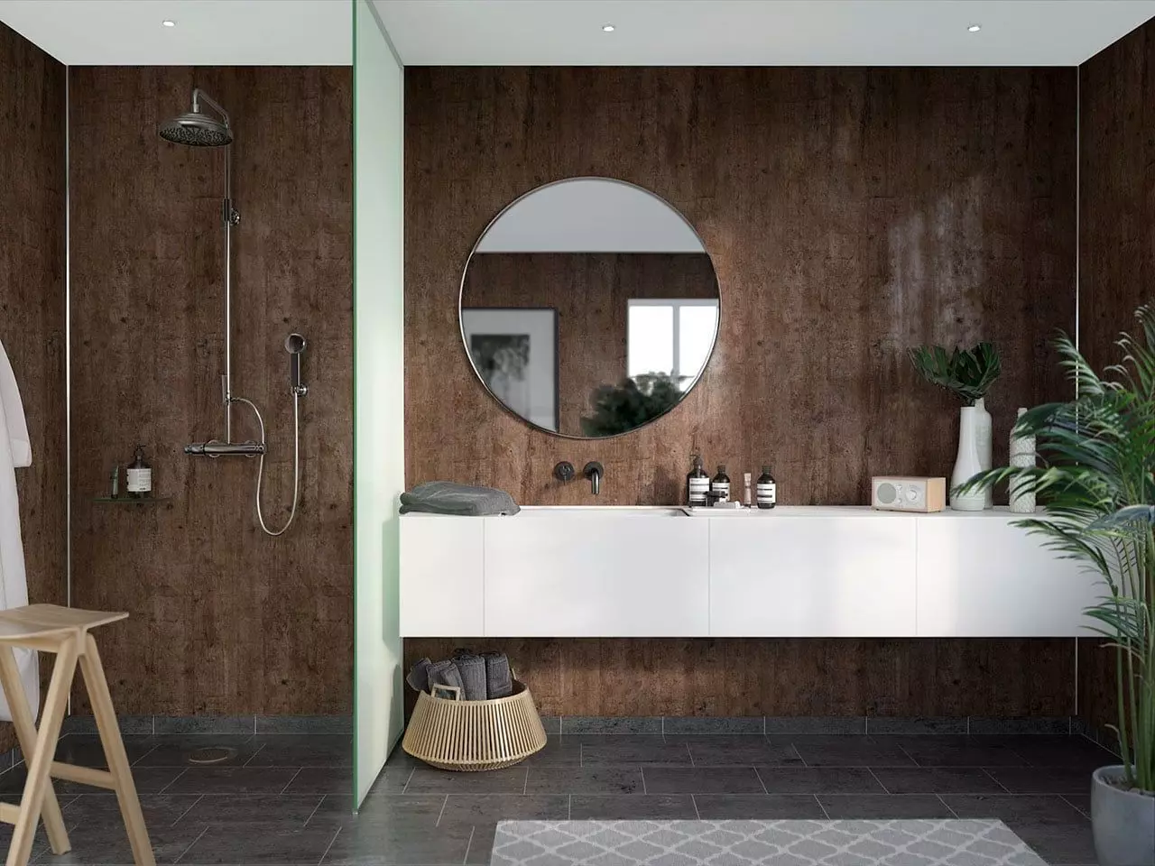 canister bathroom with walls and wooden floors Free 3D model