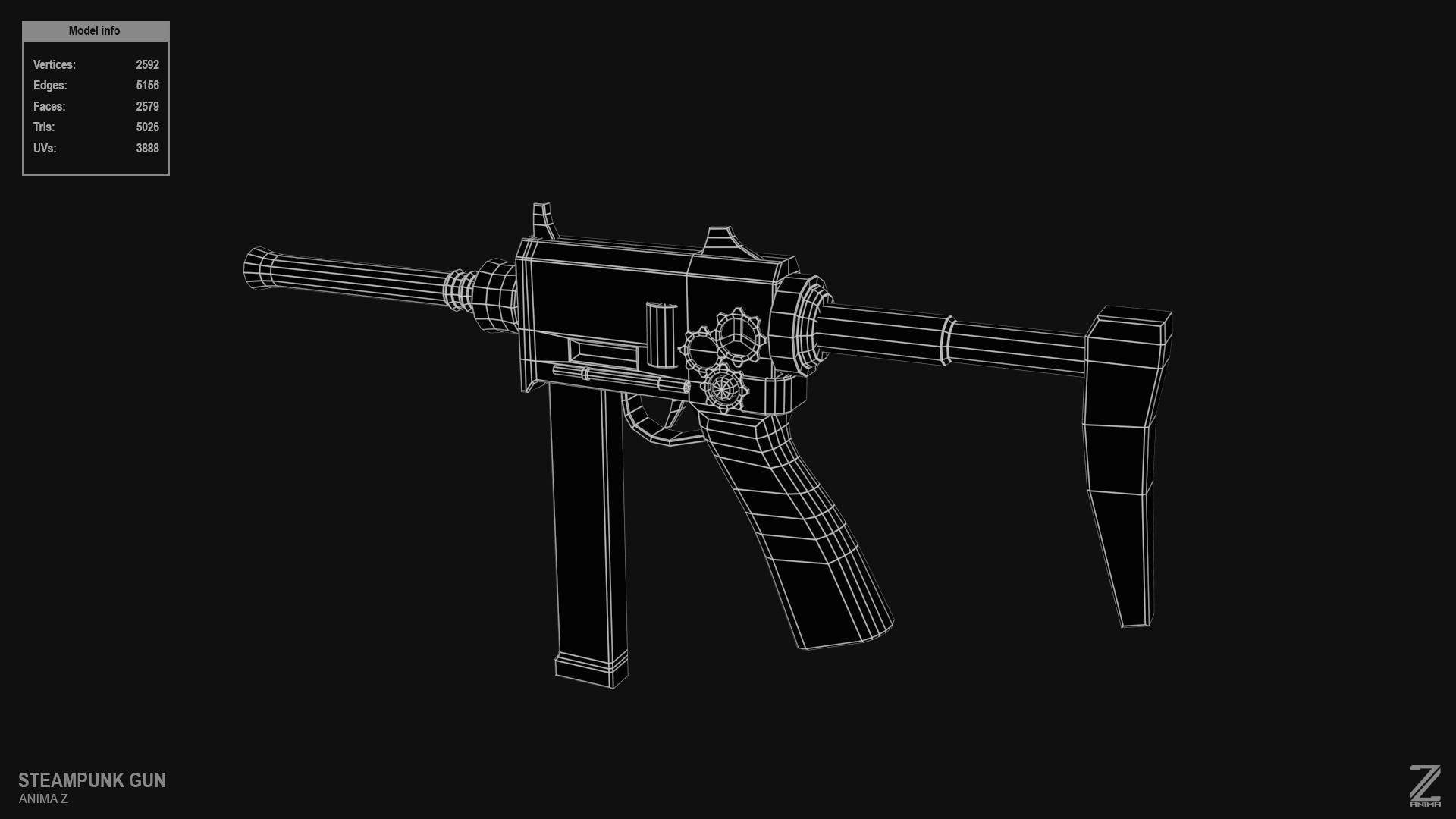 Steampunk gun Low-poly 3D model_8